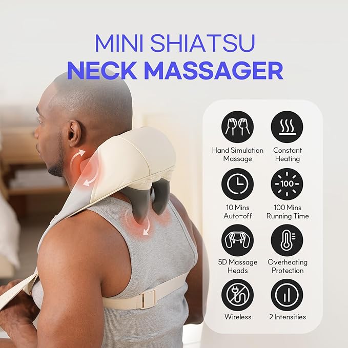 HuBDIC HubiCare Mini Neck Massager with Heat Cordless Electric Massager for Neck and Shoulder Upgarded 4D Deep Tissue Kneading Deep Massage at Home for Pain Relief Muscle Relaxation Gifts