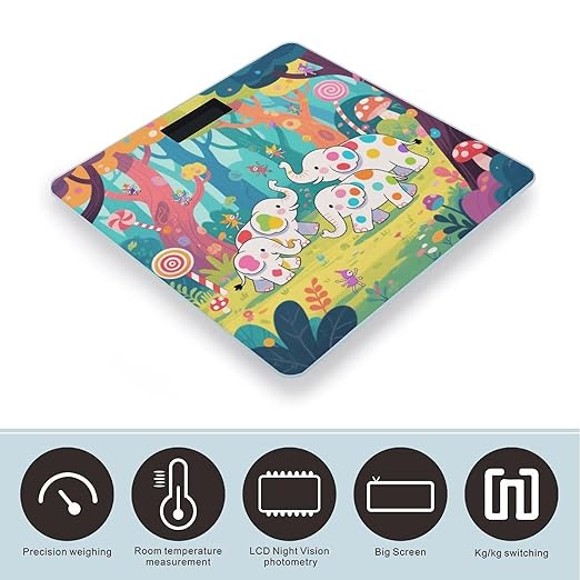 Elephant Forest Weight Scale Cute Bathroom Scale for Body Highly Accurate Digital Weighing Machine for People Compact LCD Display Scales with Sturdy Toughened Glass Scales