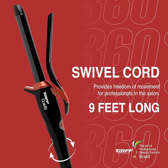 TAIFF Curves Professional Black Titanium Curling Iron – High-Performance Hair Curler &amp Rizadora para Cabello with Dual Voltage | Fixed Temperature 410°F | 3/4”