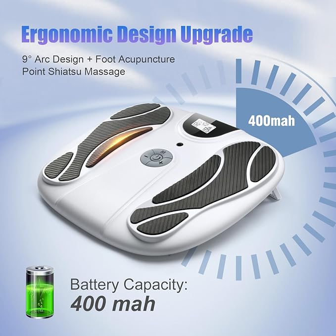 FSA EMS Foot Massager-Electronic Muscle Stimulator Relief for Neuropathy Plantar Fasciitis &amp Foot Pain- 10 Modes 20 Intensities Remote - Rechargeable Silent Operation