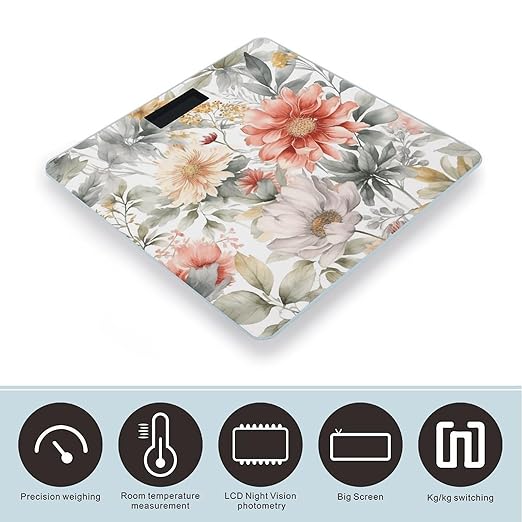 Pastel Floral Pattern Scale for Body Weight Smart Scales Digital Bathroom Scale High Precision Weighing Scales with Large Display Weighing Machine for People