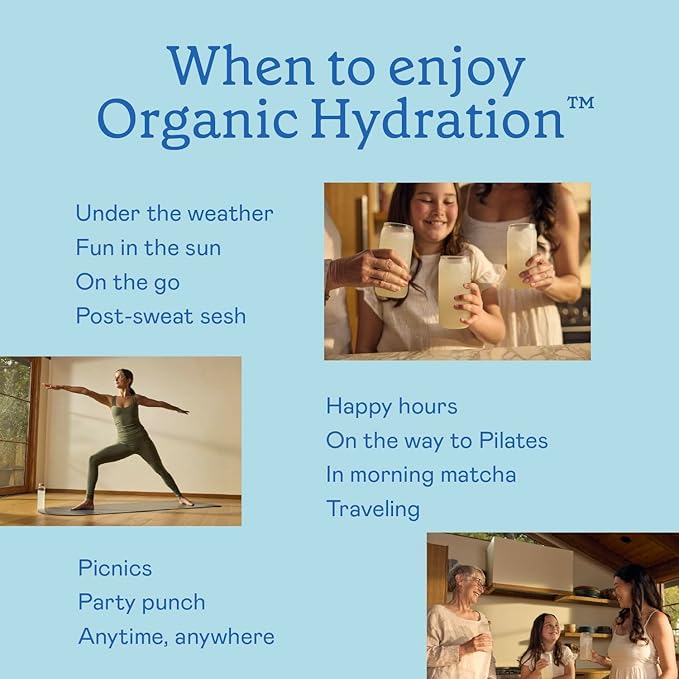 GOODONYA Organic Hydration Electrolyte Drink Mix Certified Organic Hydration Powder Non-GMO Biochecked Glyphosate Free Low Sugar Lemonade Flavor No Artificial Flavors12 Stick Packs