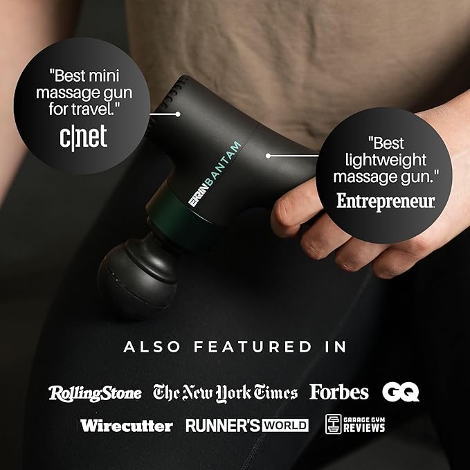 Ekrin Athletics Bantam Mini Massage Gun - Compact Deep Tissue Muscle Massager with Adjustable Speeds &amp 4 Attachments - Long Battery Life Lightweight Travel Friendly