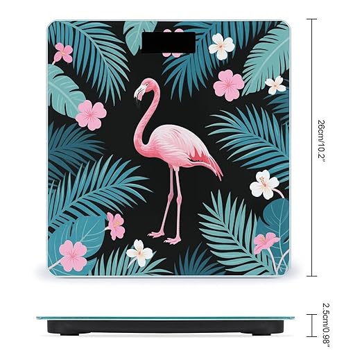 Tropical Leaves Flamingo and Flowers Weight Scale Large Digital Bathroom Scales with Bright LED Display Non Slip Digital Scale and Step On Fashion Weighing Machine for Body