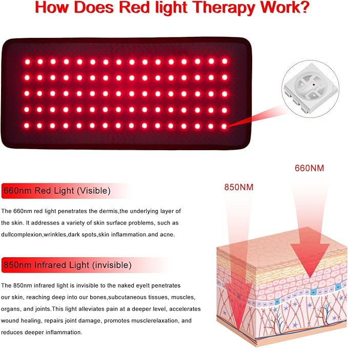Red Light Therapy Belt for Body 2000mAh Rechargeable Cordless Portable Heating Light Therapy Pad with 660nm &amp 850nm Infrared Light for Back Knee Waist Hand Feet Shoulder Muscle Joint