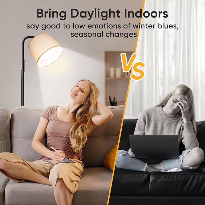 Light Therapy Lamp 10000 Lux Daylight Lamp with Remote &amp Touch Control Adjustable Color/Brightness/Timer Therapy Light Floor Lamp with Linen Shade for Bedroom Office Living Room