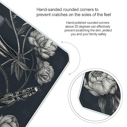 Black Flowers and Dragonfly Smart Scale for Body Weight Accurate Bathroom Scale with LED Display Digital Weight Scales Weighing Machine High Precision Scales for Bath Home