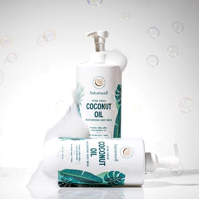 NATURE WELL Extra Virgin Coconut Oil Ultra-Moisturizing Body Wash Gentle &amp Creamy Formula Packed with Antioxidants Vitamins A C &amp E &amp Squalane Provides Gentle Cleansing &amp Intense