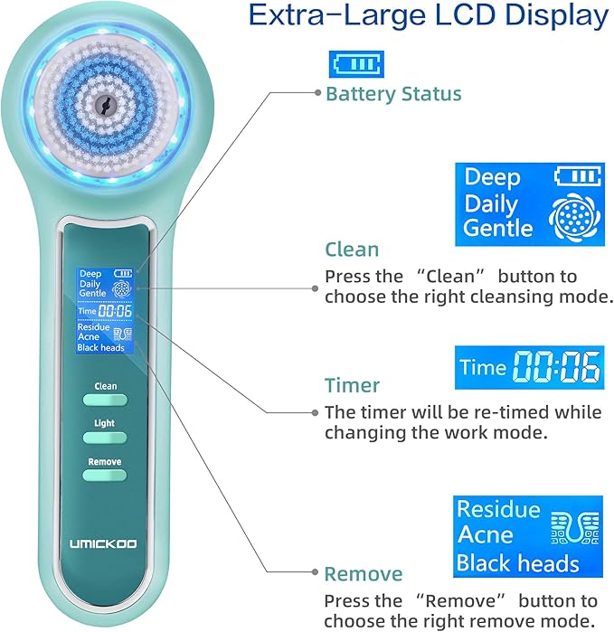 Face Scrubber ExfoliatorFacial Cleansing Brush Waterproof with LCD ScreenBlackhead Remover Vacuum with 5 Brush HeadsFace Spin Brush for Exfoliating Massaging and Deep Pore Cleansing