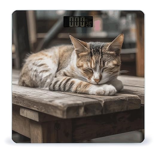 Cat Sleeping Digital Bathroom Scale for Body Weight Weighing Scale with Backlit LCD Display High Precision Measurements &amp Measures Weight Up to 180kg