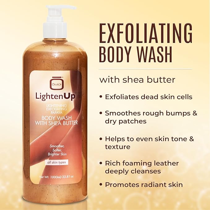 OMIC Lighten-Up LightenUp Exfoliating Body Wash - 33.8 Fl oz / 1000 ml - Formulated to Exfoliate and to Nourish Skin with Shea Butter Papaya
