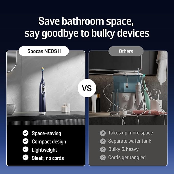 Soocas NEOS II - Electric Toothbrush with Water Flosser Sonic Electric Toothbrush for Adults Cordless Water Flosser for Travel Portable Oral Irrigator Up to 100% Plaque Removal Dark Violet