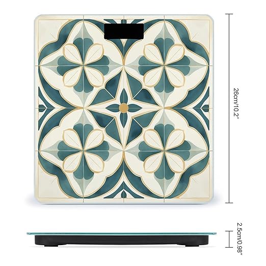 Geometric Design Pictures Scale for Body Weight Anti-Slip Tempered Glass Digital Bathroom Scales Clear LCD Display Weighing Scale Safe Rounded Corners Smart Scales
