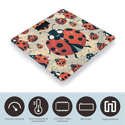 Ladybugs Pattern Infinite Speckled Scale for Body Weight Digital Bathroom Scale Toughened Glass High Precision Scales for Body Weight with Large LCD Backlight Display Weight Scales