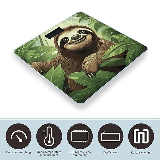Sloths Background Bathroom Scale for Body Weight Bathroom Weighing Scale with Backlit LCD Display Highly Accurate Measures Weight Up to 180kg