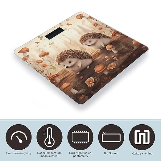 Digital Bathroom Scale for Body Weight Scale with Bright LCD Display High Accuracy Step-On Technology Auto On/Off Nature Lovely Hedgehog Lovers Digital Scales 400 Lbs /180kg