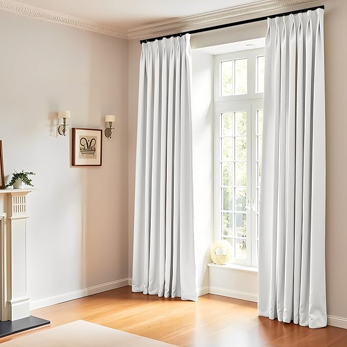 Pinch Pleated Curtains Blackout Two Pages Pinch Pleated Drapes for Bedroom Living RoomBlack Liner Thermal Insulated Draperies with Hooks&ampCurtain Ring W40 x H84 Inch Greyish White