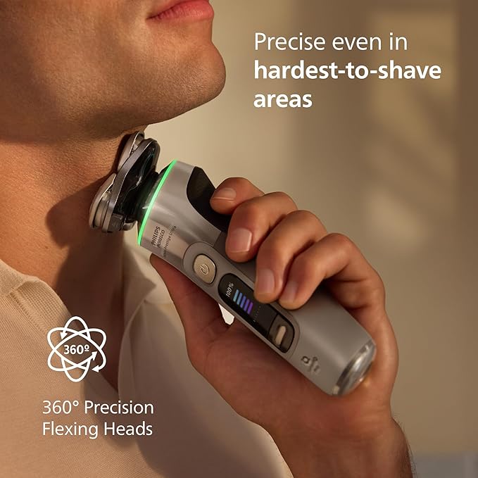 Philips Norelco Shaver i9000 Prestige Ultra Wet &amp Dry Electric Shaver White Gold SenseIQ Pro Technology Triple Lift &amp Cut System 360 Rotating NanoTech Precision Blades Beard Styler XP94