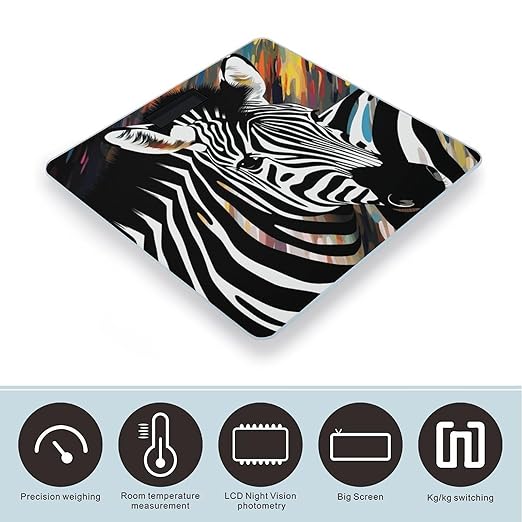 Abstract Animal Zebra Scale for Body Weight Safe Rounded Corners Tempered Glass Digital Bathroom Scale LED Display 400lb Capacity Weight Scales with High Precision Sensors