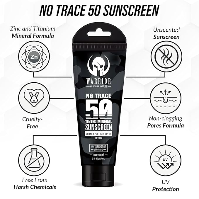 WARRIOR - WIN YOUR BATTLES- SPF 50 Tinted Sunscreen for Face - Zinc and Titanium Tinted Moisturizer with SPF - Water Resistant Non-Toxic Tinted Sunscreen Lotion for Sensitive Skin - 3 Fl. Oz