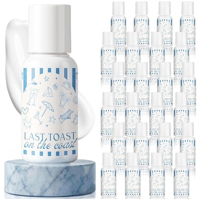 Demissle 20 Pcs Last Toast on The Coast Bachelorette Party Favor Summer Mini Sunscreen Travel Size Bulk 1 oz Spf 30 Blue White Sunscreen Lotion for Beach Bachelorette Wedding Bridal Shower Party Favor
