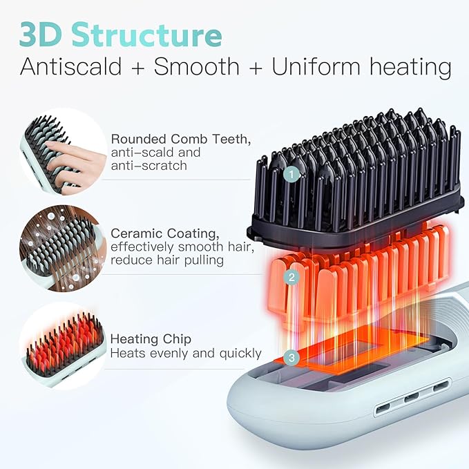 Cordless Hair Straightener Brush - Webeauty Portable On-The-Go Straightener for Women | USB Rechargeable Fast Heating 200M Negative Ions 6400mAh Perfect for Daily Commute &amp Short Trips (Ice Bl