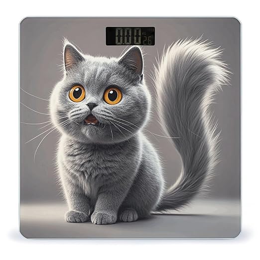 Cute Funny Grey Cats Pattern Scale for Body Weight Digital Bathroom Scale Toughened Glass High Precision Scales for Body Weight with Large LCD Backlight Display Weight Scales