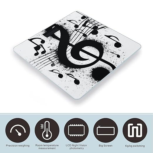 Smart Scale for Body Weight Digital Bathroom Weighing Scale Energy Saving Scale Gunge Black and White Music Notes