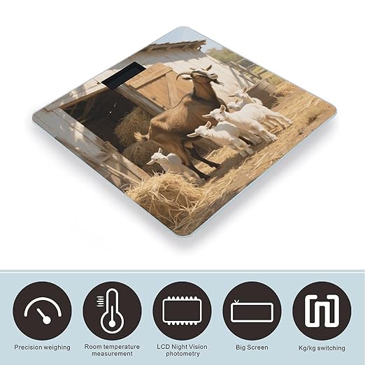 Farm Animal Cute Goat Bathroom Scale for Body Weight LCD Display Digital Bathroom Scale Tempered Glass Bathroom Weight Scales Fashion Smart Scales for Home Bedroom 400 Lb