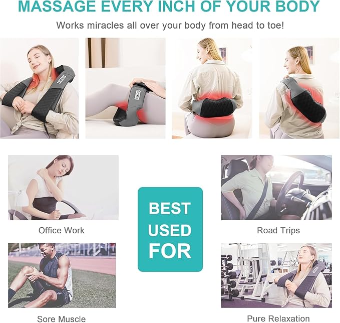 Medcursor Neck Massager 2026 Upgraded Portable Electric Shiatsu Back Massage Device with Heat Deep Tissue 3D Kneading Pillow for Muscle Pain Relief (No Battery)
