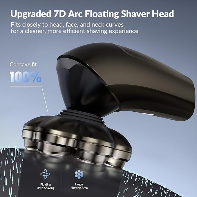 7D Arc Electric Shaver for Head &amp Body 5-in-1 Upgraded Electric Razor for Men Waterproof Wet/Dry Detachable Head Shaver LED Display Rechargeable Electric Shaving &amp Grooming Kit Grey