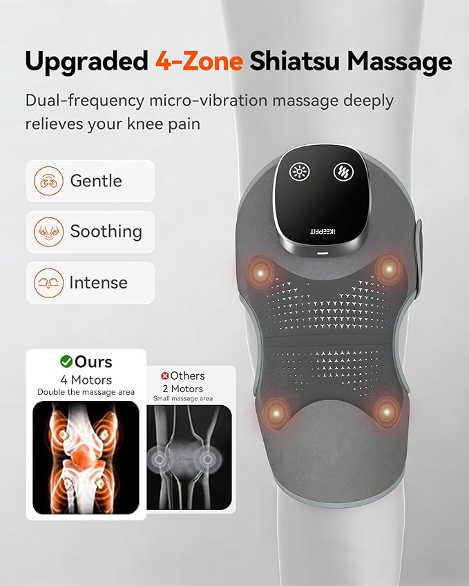 Knee Massager with Heat Vibration for Pain Relief MAXwarm 5.0[2026 Upgraded]-Heated Knee Brace with 5 Heat Levels and 4 Motors Massage X-Warm Heat-Lock Tech for Men Women(Grey 1-Pack)