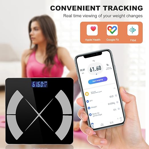 APP Body Fat Scale Intelligent Weight Scale Body Scale Rechargeable Intelligent Weight Scale Digital Bathroom Scale with Smartphone Application Body Composition Monitoring Health Analyzer (Black)