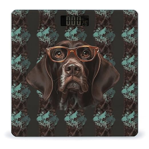 German Shorthaired Pointer in Glasses Weight Scale Large Bathroom Scales Digital Weight with Bright LED Display Non Slip Automatic Weighing Scale Fashion Weighing Machine for Body