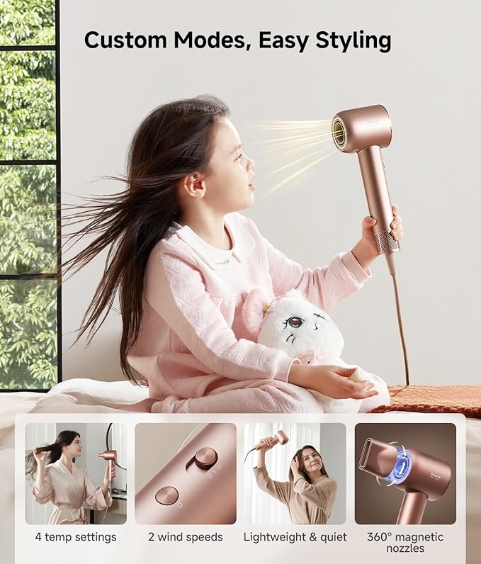 DREAME Hair Glory Combo High-Speed Hair Dryer 110000 RPM Motor 300 Million Negative Ions Fast-Dry in 2 Minutes Lightweight &amp Quiet Smart Temp Control Ideal for Smooth Shiny Hair