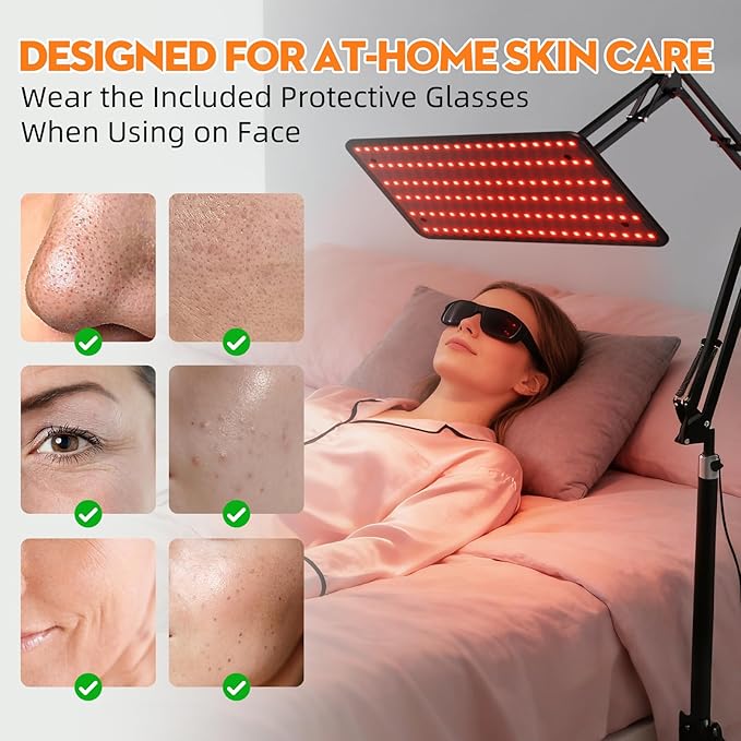 Red Light Therapy for Face and Body 3-Wavelength (660nm Red 850nm 940nm Infrared) LED Infrared Light Therapy Lamp with Adjustable Stand Protective Glasses for Home Use Gift for Women Girls