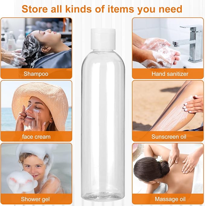 25 Pack 8 oz Plastic Bottles with White Top Caps Clear Empty Bottles Cosmetic Containers for Lotion and Shampoo Cream Travel-Friendly Bottles BPA-Free for Liquids and Personal Care