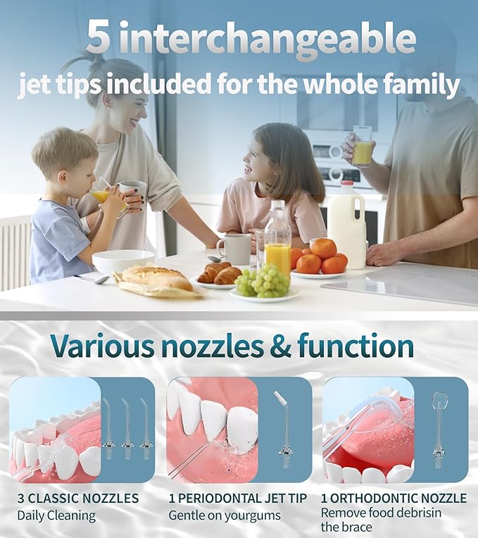 Water Dental Flosser Cordless for Teeth 350ML Water Dental Flosser Teeth Pick 4 Modes Portable Oral Irrigator with 4 Jet Tips Rechargeable Flossers Oral Irrigator IPX7 Waterproof for Home Travel