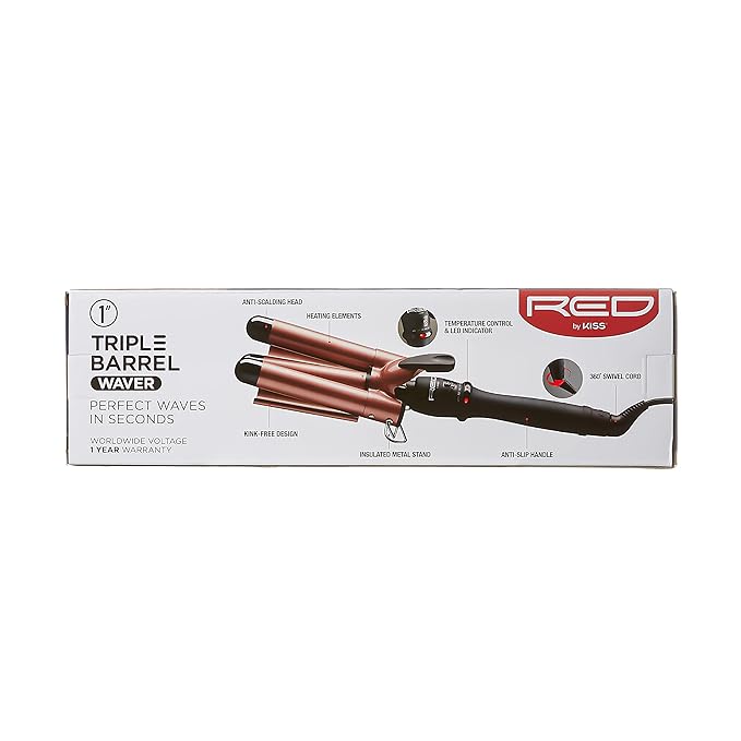 RED by KISS Ceramic Tourmaline Professional Curling Iron (1 Triple Barrel)