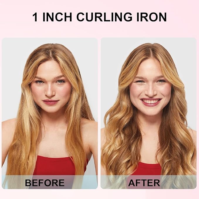 Curling Iron 1 Inch Professional Long Barrel Hair Curling Wand with 2 Heat Settings Ceramic Coating Barrel Curler Wand for All Hair Types Include Heat Protective Glove &amp 2 Clips