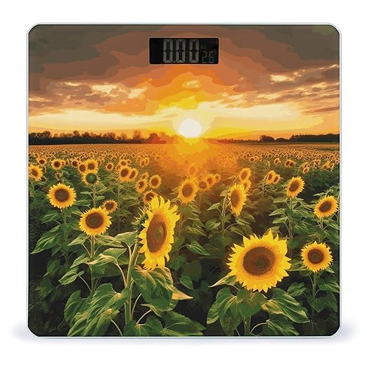 Sunflower Field Sunset Scale with LCD Easy-to-Read Anti-Slip Weight Digital Bathroom Scale Precision Weighing Scales Sturdy Tempered Glass Body Weight Scales for Daily Use