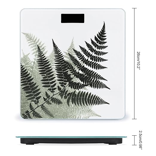 Natural Plant Silhouette Fern LeafScale for Body Weight with LCD High Precision Weighing Scales Fashion Sturdy Tempered Glass Weight Scales Easy-to-Read Digital Bathroom Scale for Daily 400lb