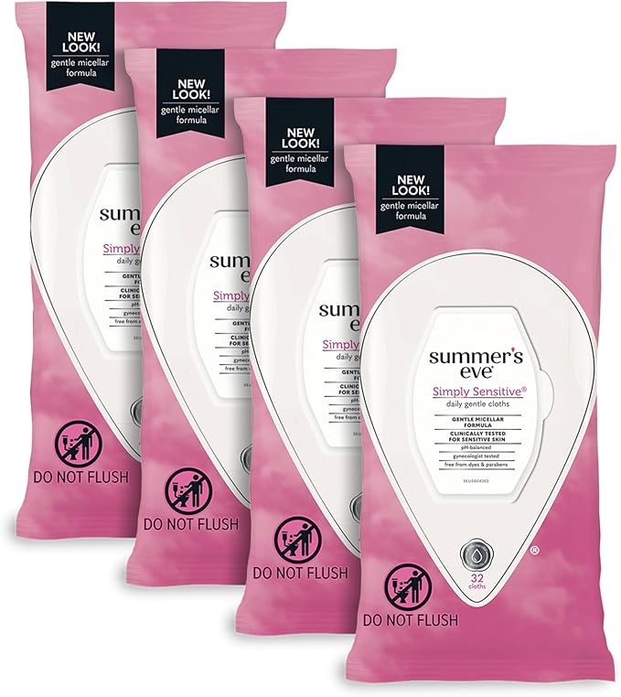 Summer's Eve Simply Sensitive Feminine Wipes 32 Count (4 Pack) &amp Vagisil Feminine Wash Odor Block 12 oz (1 Pack)