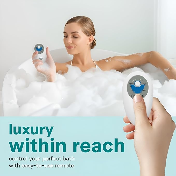 SereneLife Portable Spa Bubble Bath Massager - Waterproof Non-Slip Mat with Suction Cup Bottom Motorized Air Pump and Adjustable Bubble Settings Remote Control Included 47 x 14