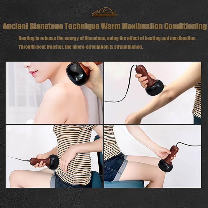 Hot Stone Electric Massager Natural Stone Heating GuaSha Scraping Massage Stones with Warmer Kit Basalt Hot Stones with Heater Kit for Massage Home SPA Relaxation Treatment Pain Relief