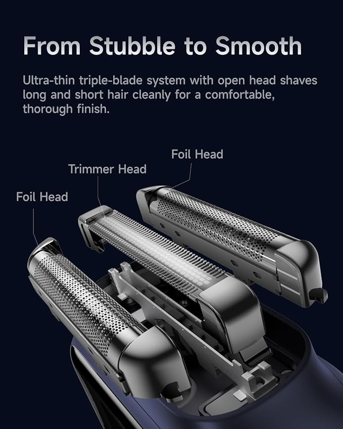 Laifen P3 Pro 3-Blade Electric Shaver Set – Includes P3 Pro Shaver Travel Pod &amp Non-Slip Pad Dual Linear Motors 12000 Cuts/Min 100-Min Runtime IPX7 Waterproof (Royal Blue)