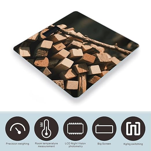 Rustic Wood Bathroom Scale for Body Weight LCD Display Digital Bathroom Scale Tempered Glass Bathroom Weight Scales Fashion Smart Scales for Home Bedroom 400 Lb