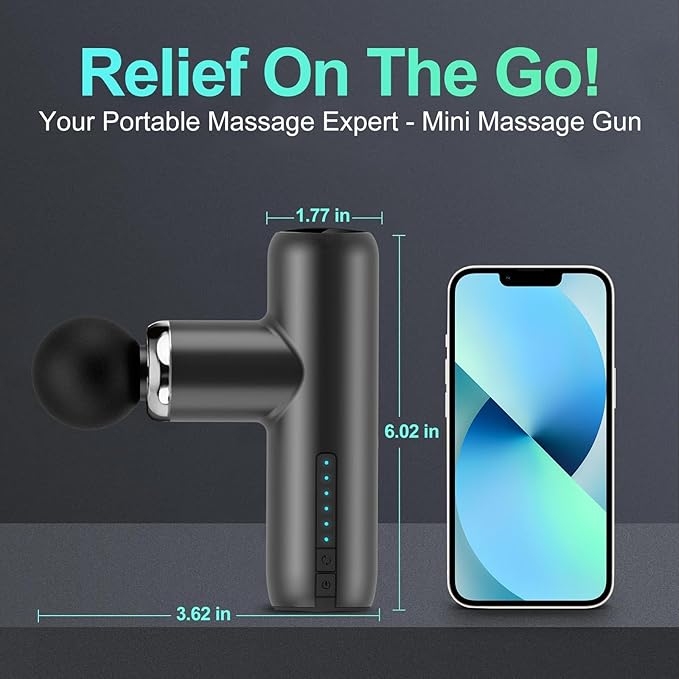Mini Massage Gun Pocket-Sized Massage Gun Deep Tissue Quiet Portable Percussion Muscle Travel Massager Gun Back/Neck Massager for Pain Relief Deep Tissue (Gray)