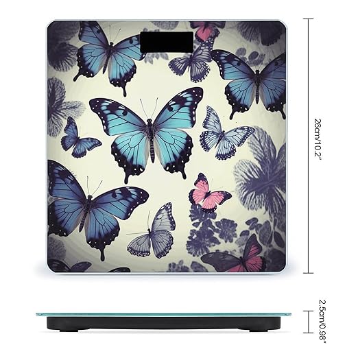 Beautiful Butterfly Scale for Body Weight Precision Bathroom Weighing Scales with Back Lit LCD Display Sturdy Tempered Glass Body Weight Scales Digital Bathroom Scale 400lb