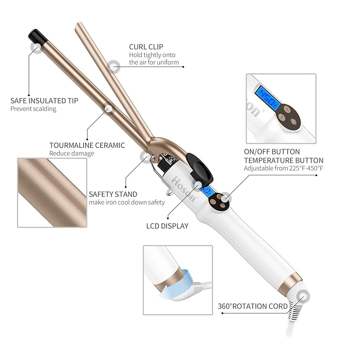 Hoson 1/2 Inch Curling Iron Professional Ceramic Tourmaline Curl Wand Barrel Hair Curler Iron for Long &amp Short HairGlove Include Gold